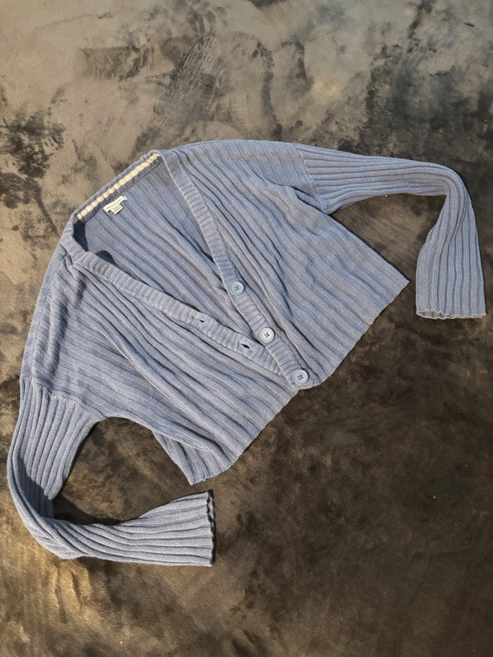 American Eagle Outfitters Light Blue Ribbed Button-Up Cropped Cardigan